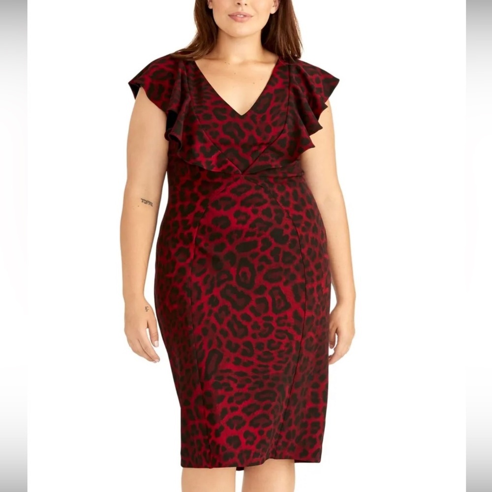Women’s Dress Plus Size 16W RACHEL RACHEL ROY Red Short Sleeve Animal Print NEW - Picture 4 of 6